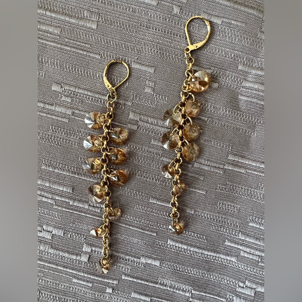 Saks Gold Tone and Champagne Crystal Drop Earrings